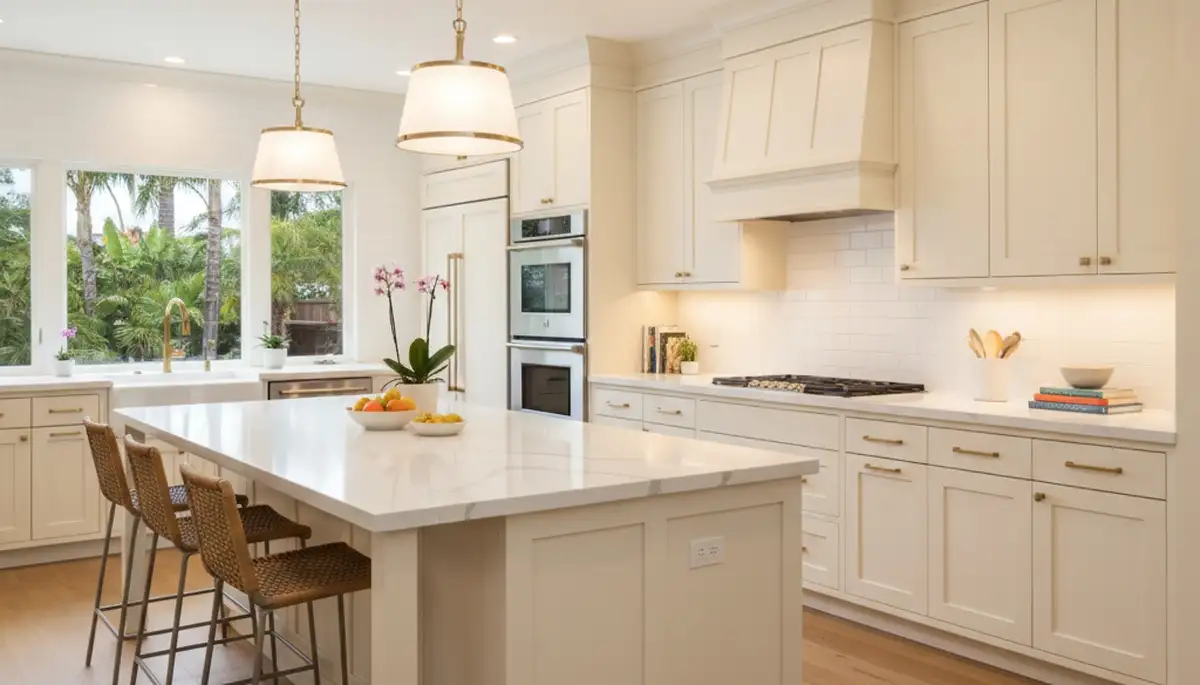 Refinished kitchen cabinets in La Jolla, CA with smooth, modern finishes by local house painting experts