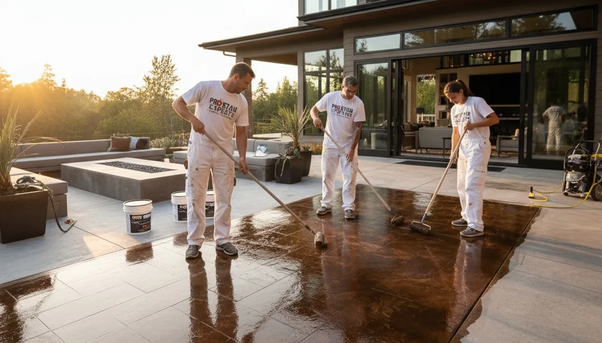 Professional concrete staining on coastal patio in La Jolla, CA by expert house painters
