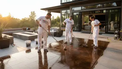 Professional concrete staining on coastal patio in La Jolla, CA by expert house painters