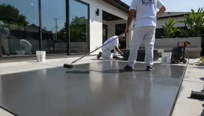 Professional concrete staining on La Jolla, CA patio showing durable, UV-resistant floor finish