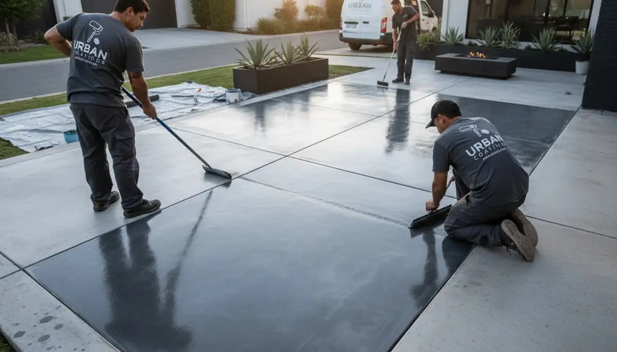 Professional concrete staining on coastal patio in La Jolla, CA by expert house painters