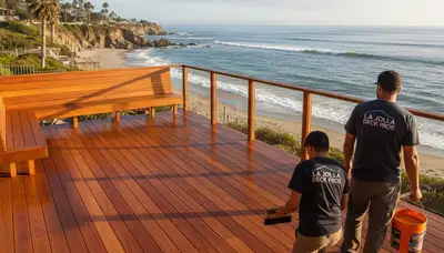 Professional deck staining in La Jolla, CA enhancing wood color and protection for coastal outdoor spaces