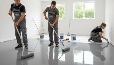 Epoxy floor coating in La Jolla CA garage with durable, glossy finish by local painting contractors