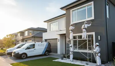 Professional exterior house painters coating coastal home in La Jolla, CA with marine-grade paint
