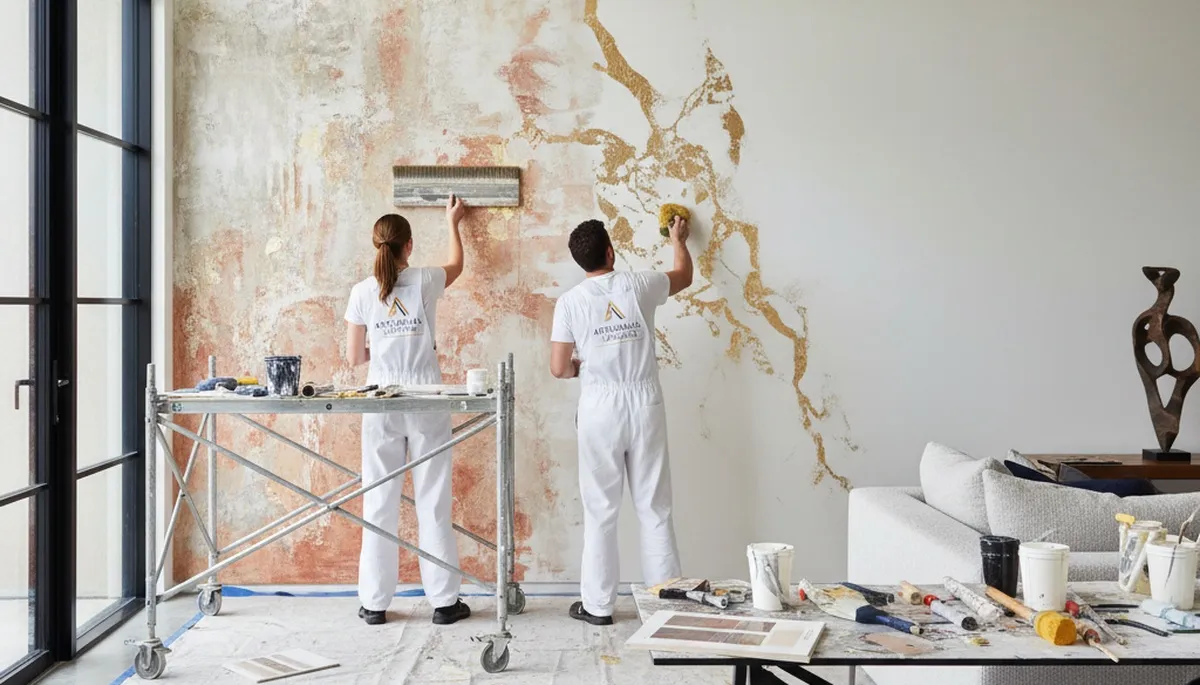 Professional faux painting and decorative wall finish in a La Jolla, CA coastal home interior