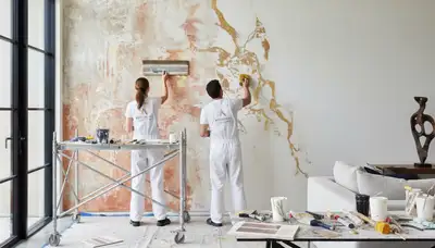 Professional faux painting and decorative wall finish in a La Jolla, CA coastal home interior