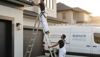 Professional gutter painting on a coastal home in La Jolla, CA for corrosion protection and curb appeal