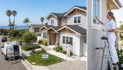 Professional house painters in La Jolla CA enhancing home exterior with fresh paint finish