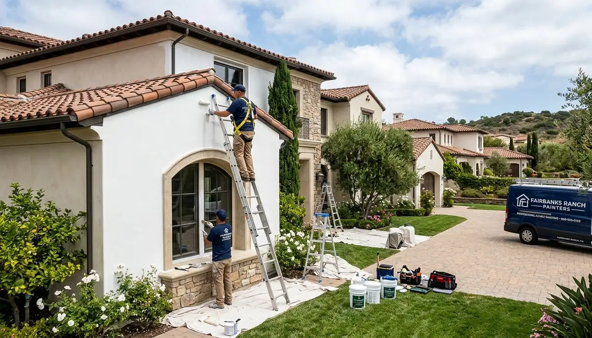 Professional house painters restoring home exterior in La Jolla, CA