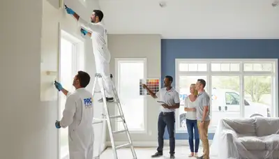 Professional interior house painters finishing a coastal home in La Jolla, CA