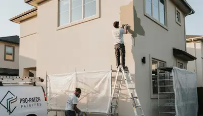 Professional stucco repair on coastal home exterior in La Jolla, CA by expert house painters
