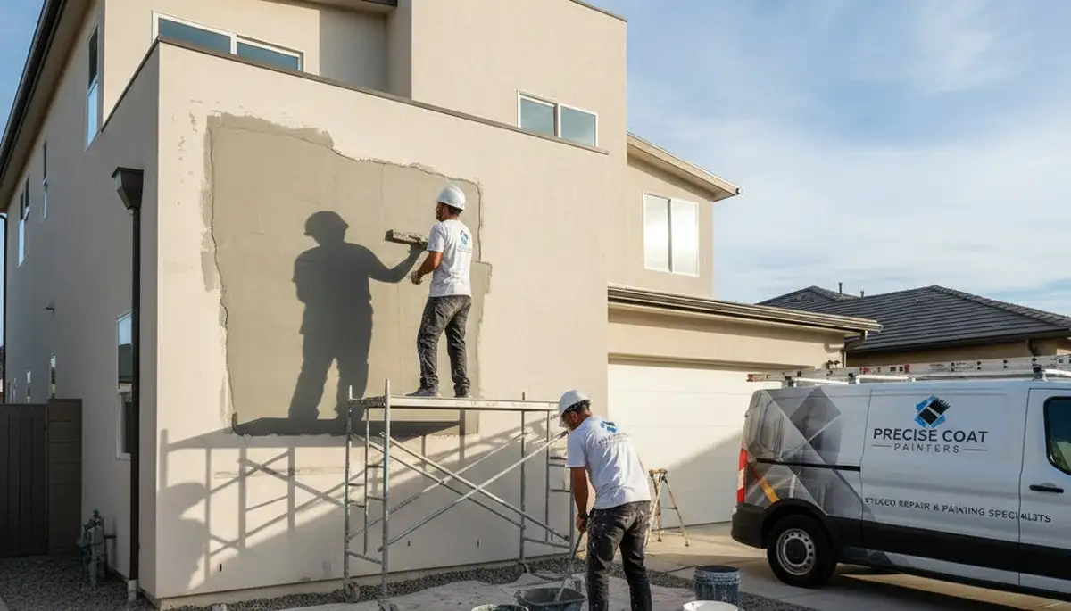 Professional stucco repair on coastal home exterior in La Jolla, CA by expert painters