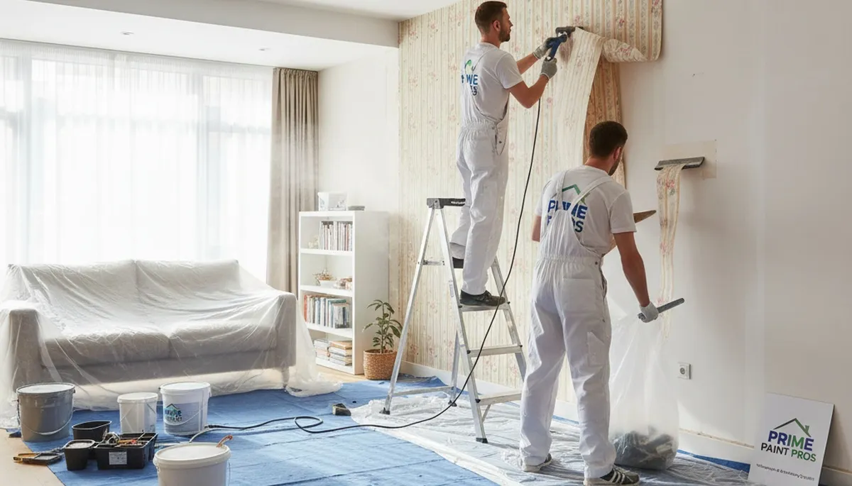 Professional wallpaper removal and wall preparation by painters in La Jolla, CA coastal home